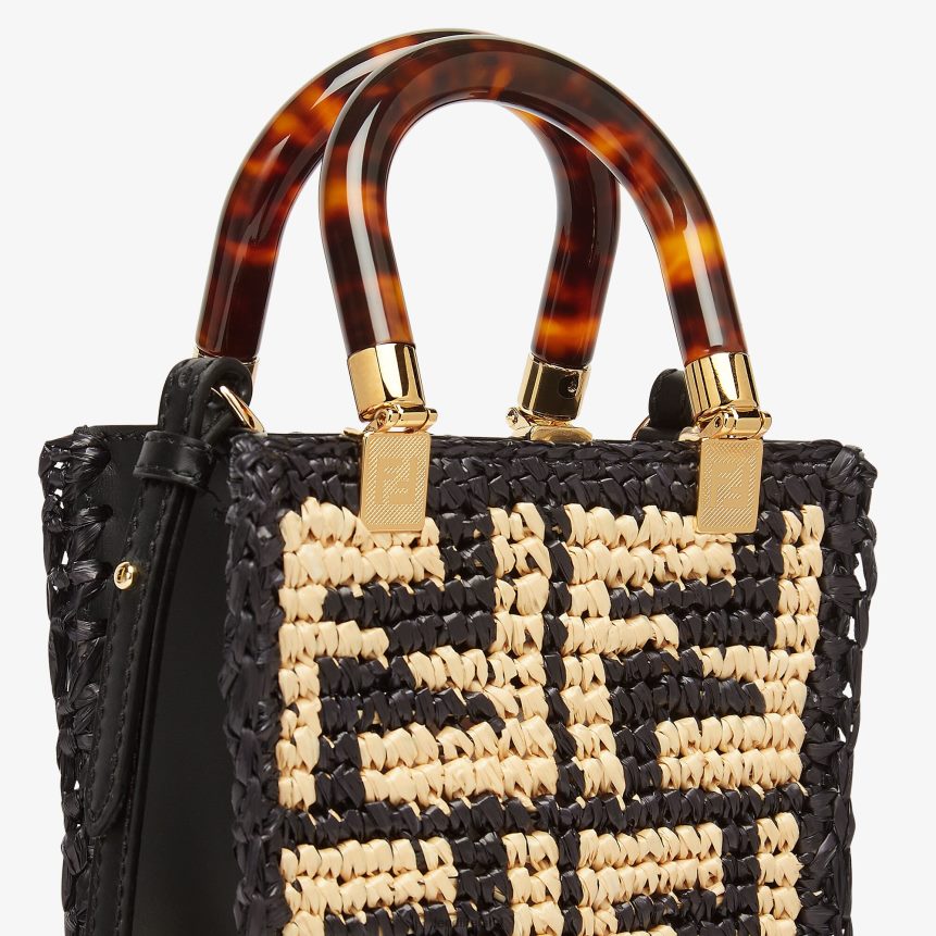 Fendi Women RaFFia Mini Bag With Crocheted FF R06TFR898 Accessories Black
