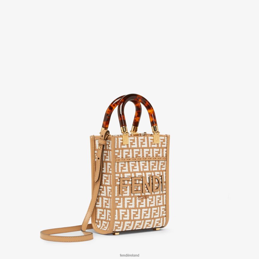 Fendi Women RaFFia Mini Bag With Tapestry Fabric FF Motif R06TFR599 Accessories White