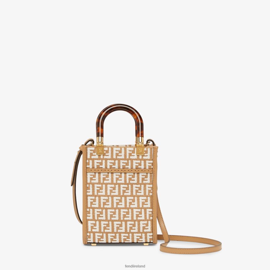 Fendi Women RaFFia Mini Bag With Tapestry Fabric FF Motif R06TFR599 Accessories White