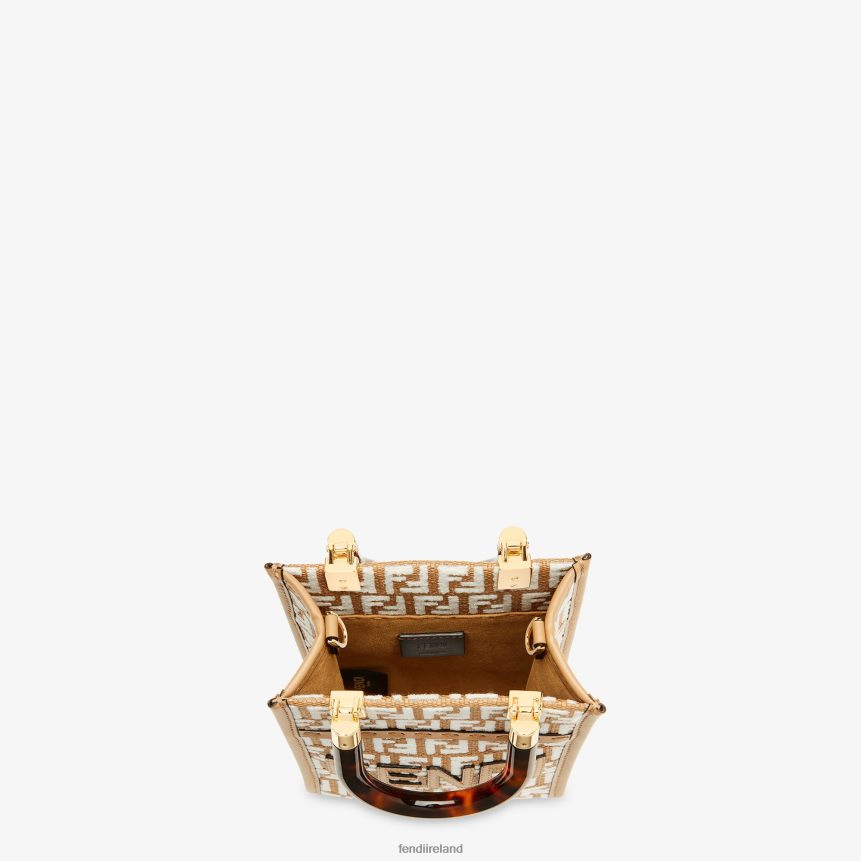 Fendi Women RaFFia Mini Bag With Tapestry Fabric FF Motif R06TFR599 Accessories White