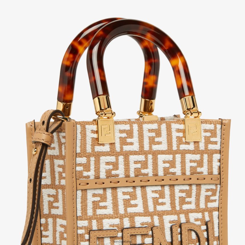 Fendi Women RaFFia Mini Bag With Tapestry Fabric FF Motif R06TFR599 Accessories White