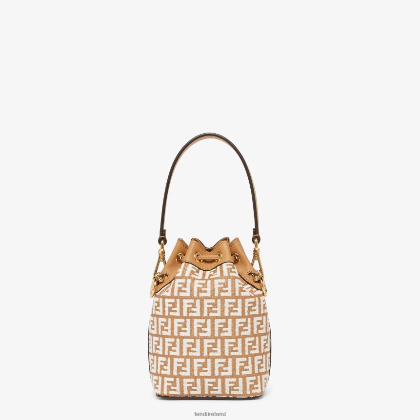 Fendi Women RaFFia Mini Bag With Tapestry Fabric FF Motif R06TFR600 Accessories White