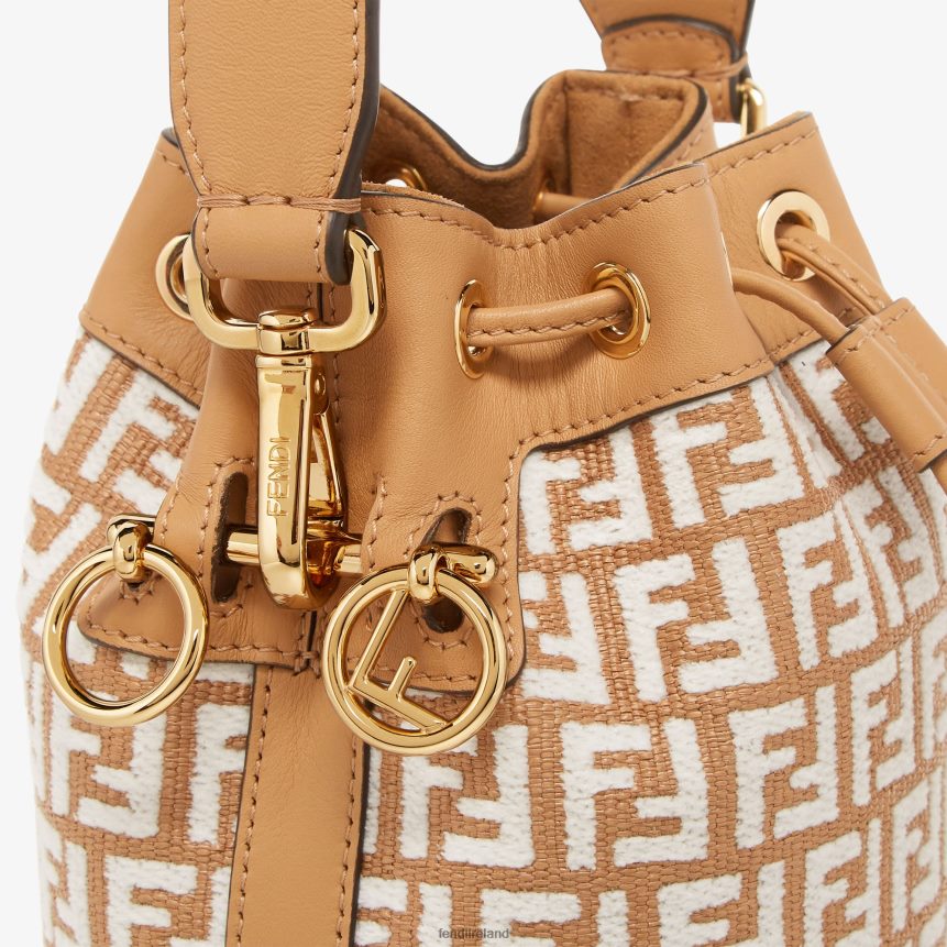 Fendi Women RaFFia Mini Bag With Tapestry Fabric FF Motif R06TFR600 Accessories White