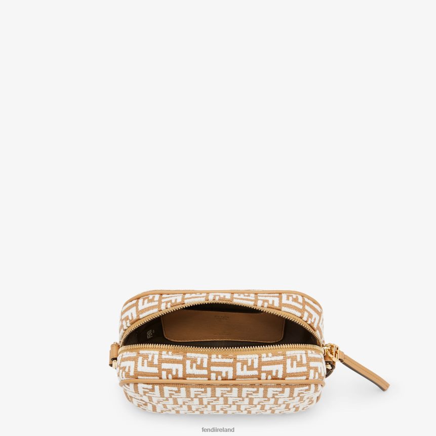 Fendi Women RaFFia Mini Bag With Tapestry Fabric FF Motif R06TFR647 Accessories White