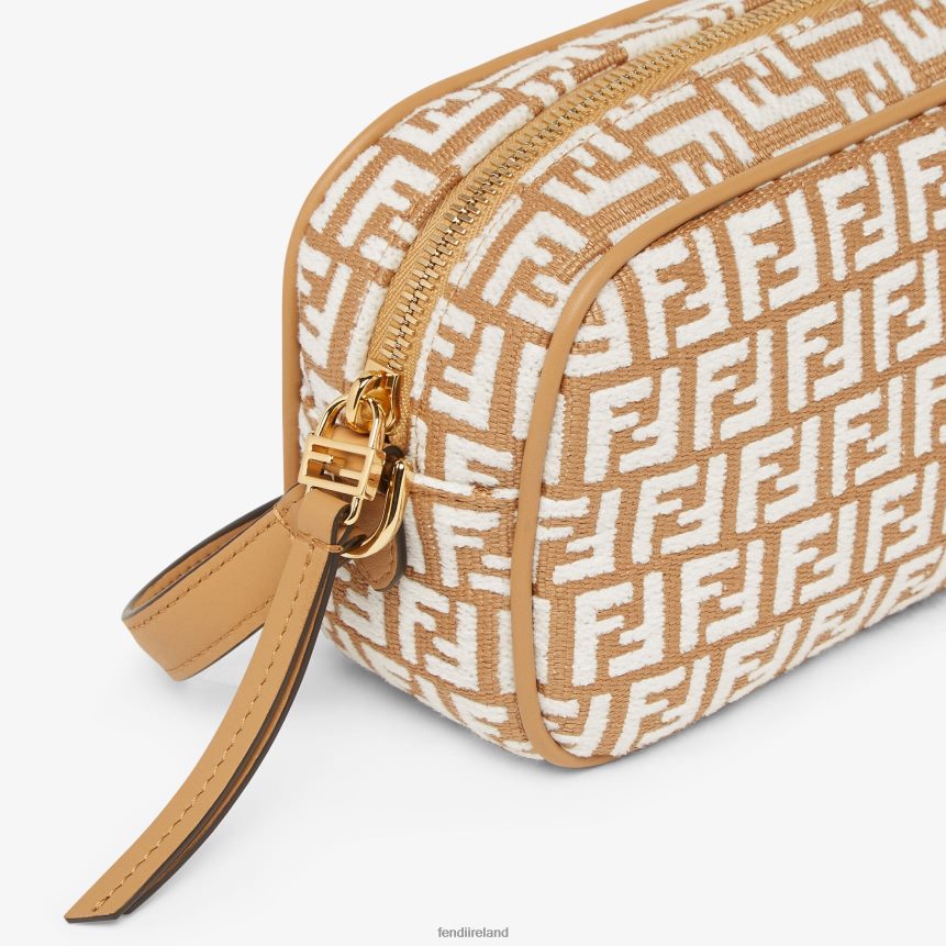 Fendi Women RaFFia Mini Bag With Tapestry Fabric FF Motif R06TFR647 Accessories White
