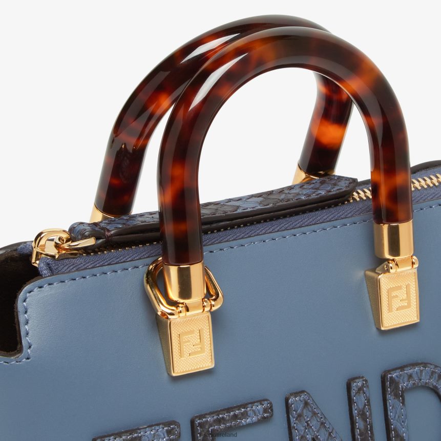 Fendi Women Small Leather And Elaphe Boston Bag R06TFR736 Accessories Blue