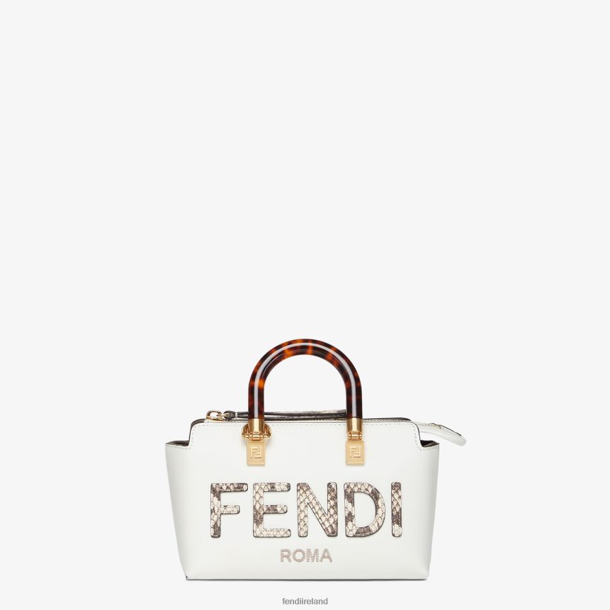 Fendi Women Small Leather And Elaphe Boston Bag R06TFR820 Accessories White
