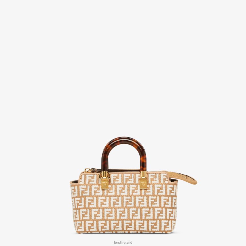 Fendi Women Small RaFFia Boston Bag With A Tapestry Fabric FF Motif R06TFR601 Accessories White