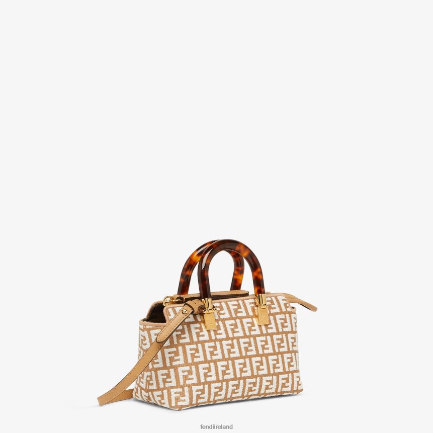 Fendi Women Small RaFFia Boston Bag With A Tapestry Fabric FF Motif R06TFR601 Accessories White