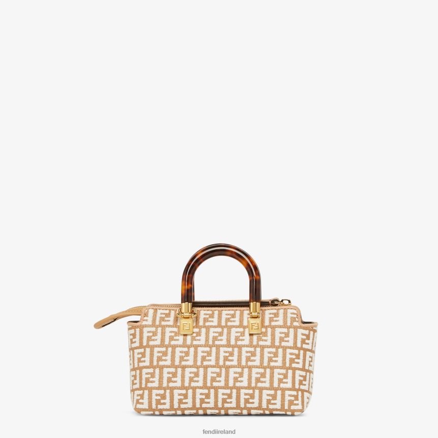 Fendi Women Small RaFFia Boston Bag With A Tapestry Fabric FF Motif R06TFR601 Accessories White