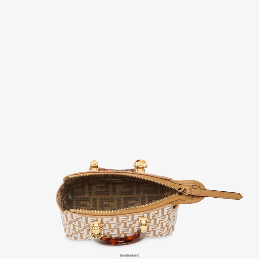 Fendi Women Small RaFFia Boston Bag With A Tapestry Fabric FF Motif R06TFR601 Accessories White