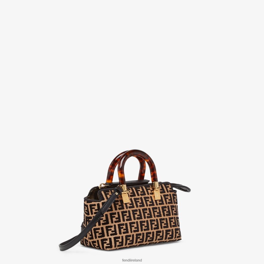 Fendi Women Small RaFFia Boston Bag With A Tapestry Fabric FF Motif R06TFR651 Accessories Black