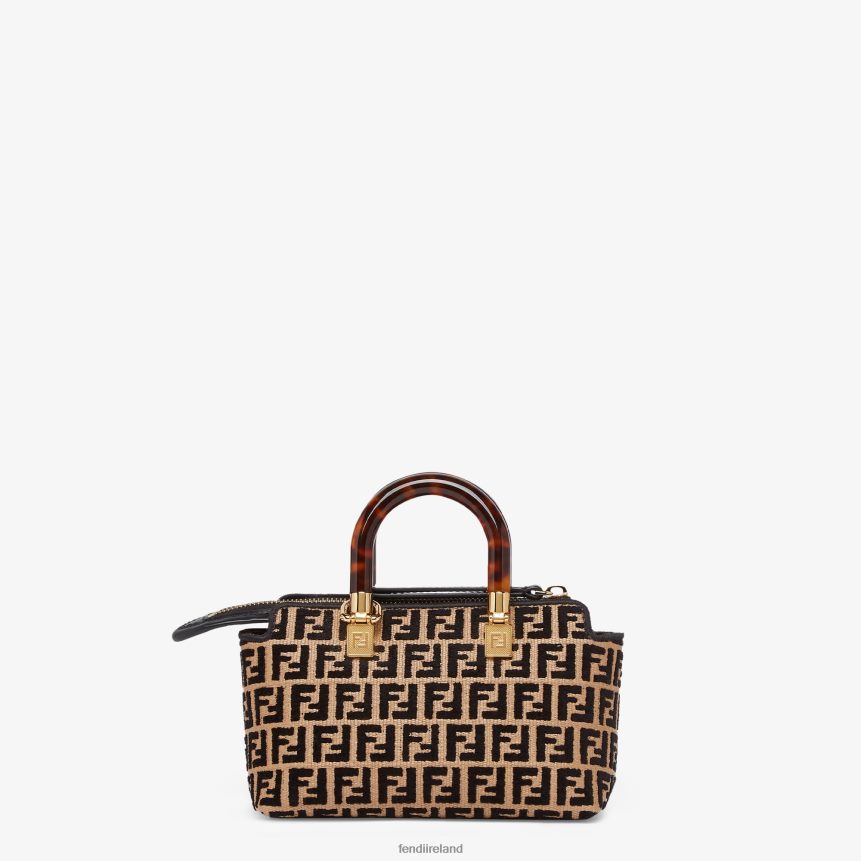 Fendi Women Small RaFFia Boston Bag With A Tapestry Fabric FF Motif R06TFR651 Accessories Black
