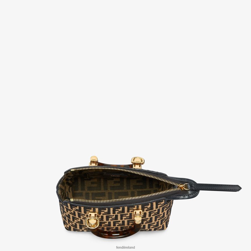 Fendi Women Small RaFFia Boston Bag With A Tapestry Fabric FF Motif R06TFR651 Accessories Black