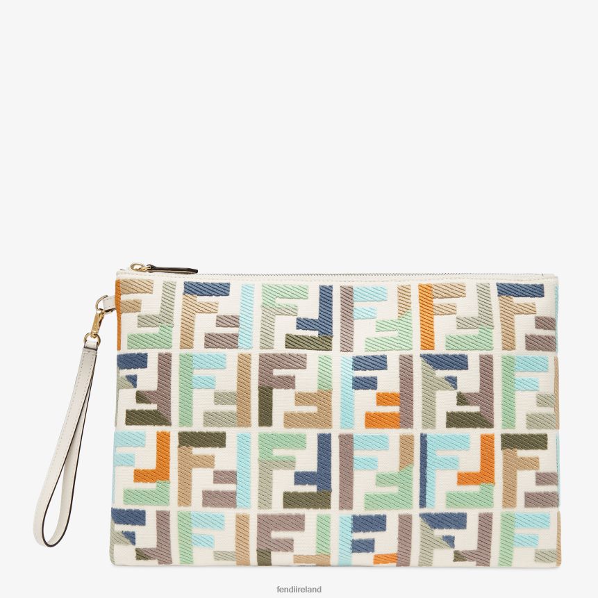 Fendi Women Canvas Pouch With FF Embroidery R06TFR1519 Accessories Multicolor
