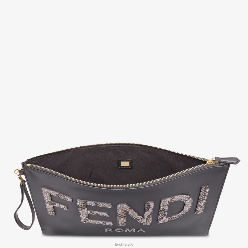 Fendi Women Flat Large Leather Pouch R06TFR1532 Accessories Gray