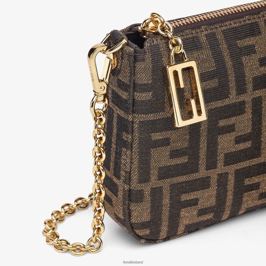 Fendi Women Jacquard FF Fabric Clutch With Chain R06TFR537 Accessories Brown