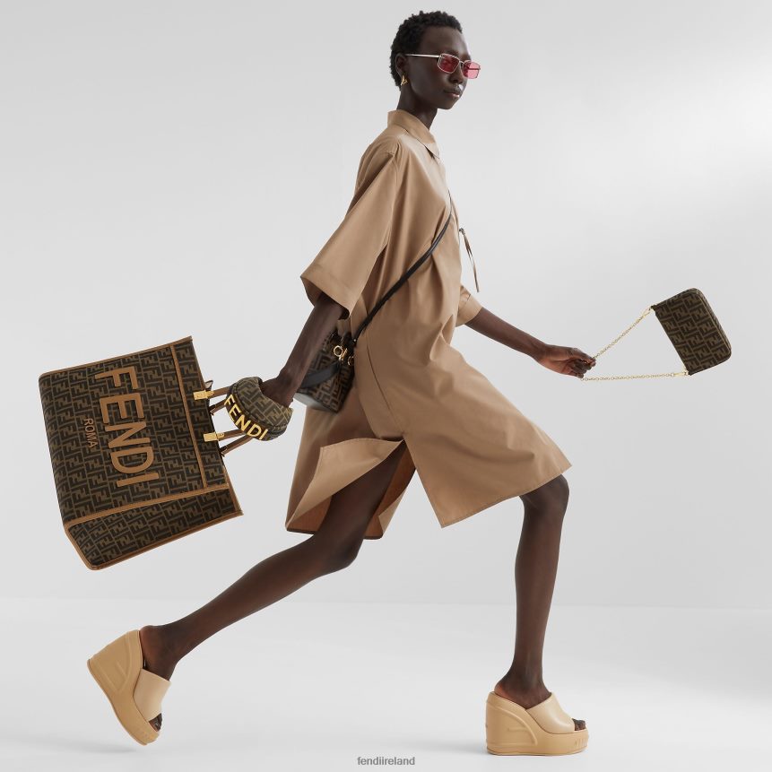 Fendi Women Jacquard FF Fabric Clutch With Chain R06TFR537 Accessories Brown