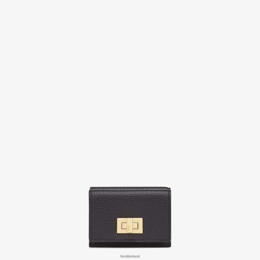 Fendi Women Peekaboo Micro Trifold Leather Wallet R06TFR1568 Accessories Black