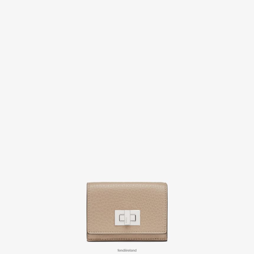 Fendi Women Peekaboo Micro Trifold Leather Wallet R06TFR1571 Accessories Beige