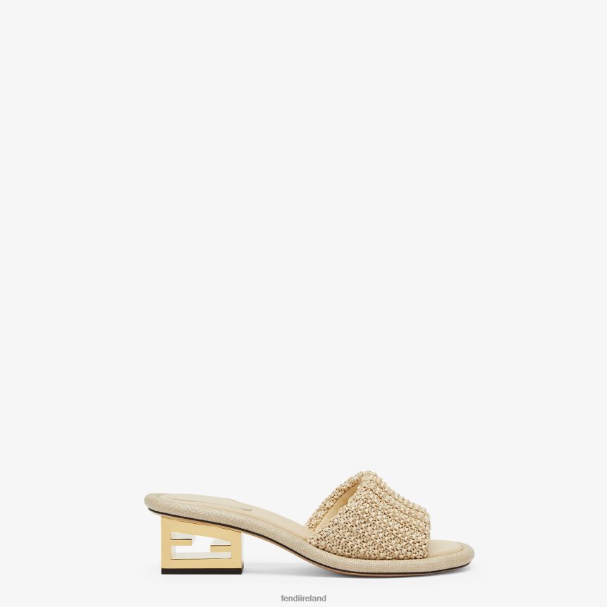 Fendi Women Pale RaFFia Slides R06TFR1307 Shoes Beige