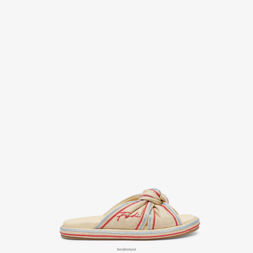Fendi Women Pale RaFFia Slides R06TFR1310 Shoes Beige