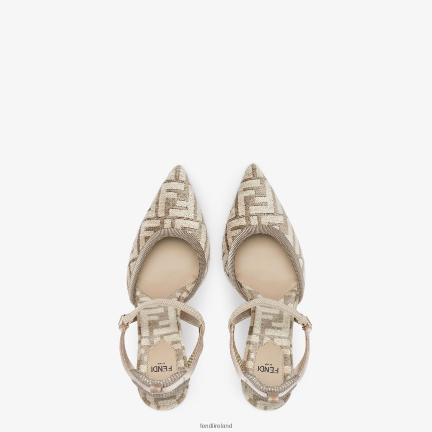 Fendi Women High-Heeled FF Chenille Slingbacks R06TFR1386 Shoes Beige