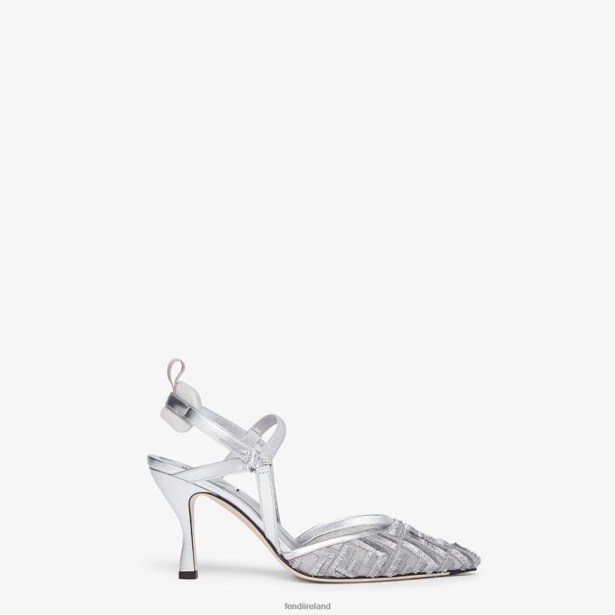 Fendi Women Mesh High-Heeled Slingbacks R06TFR1345 Shoes Silver