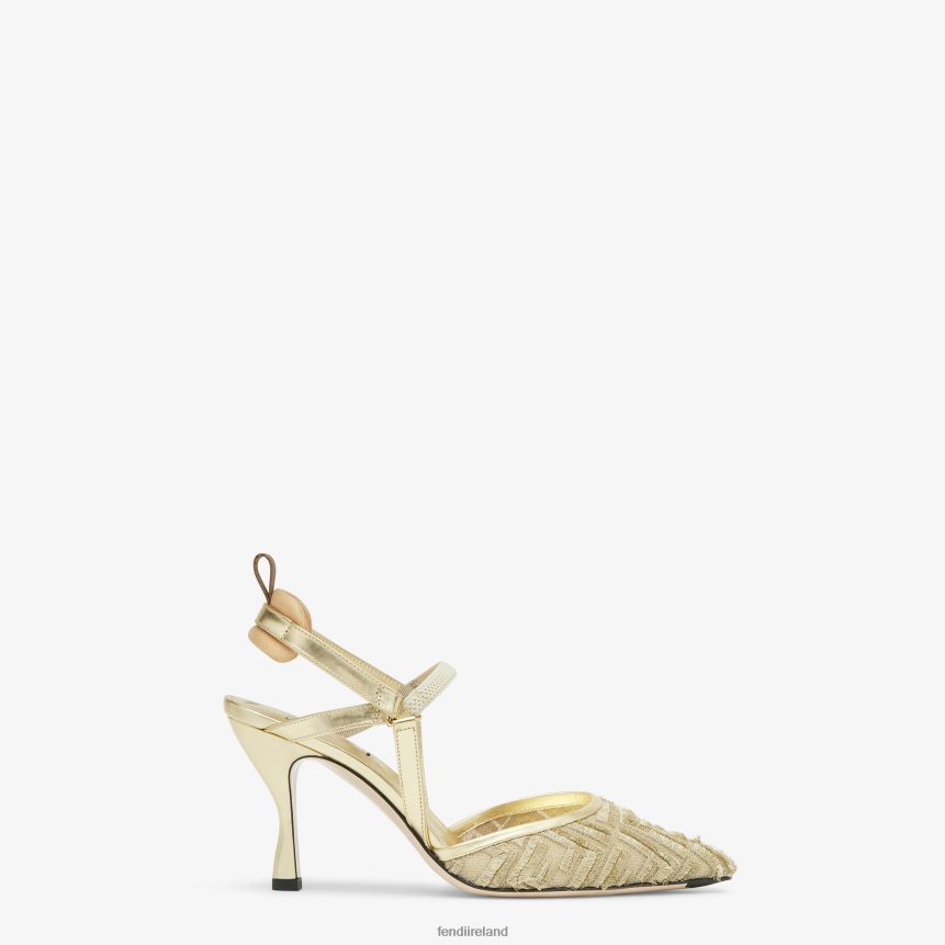 Fendi Women Mesh High-Heeled Slingbacks R06TFR1346 Shoes Gold