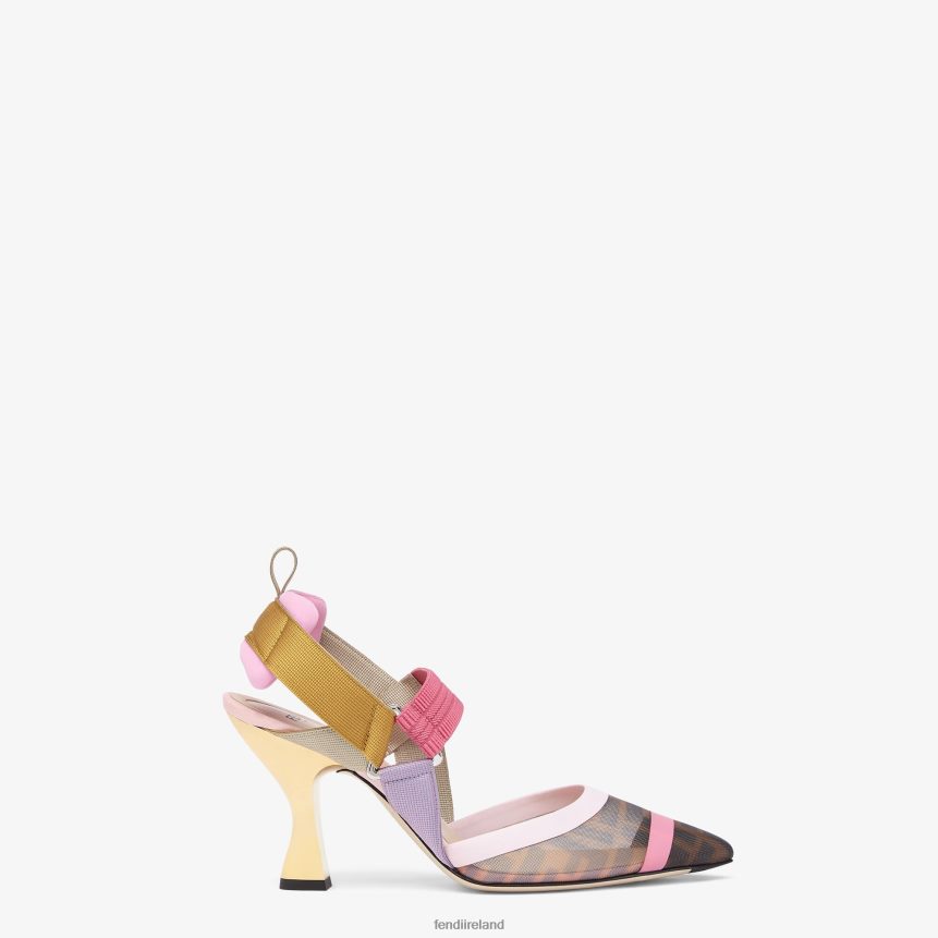 Fendi Women Mesh High-Heeled Slingbacks R06TFR1392 Shoes Brown