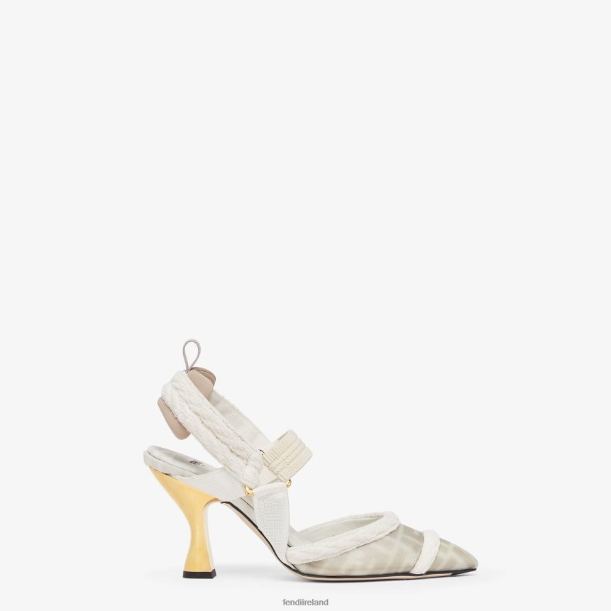 Fendi Women Mesh Medium-Heeled Slingbacks R06TFR1313 Shoes White