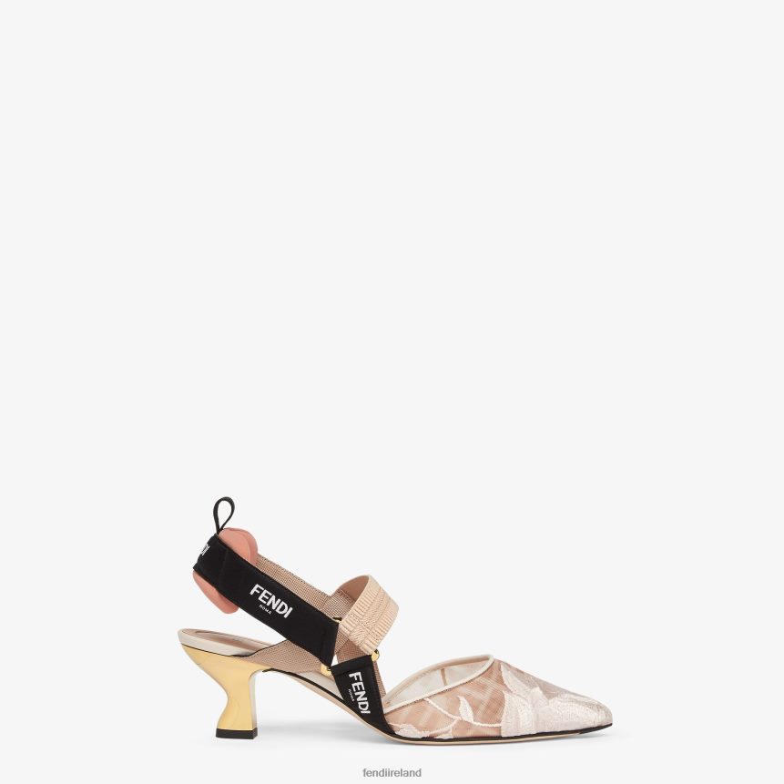 Fendi Women Mesh Medium-Heeled Slingbacks R06TFR1349 Shoes Pink