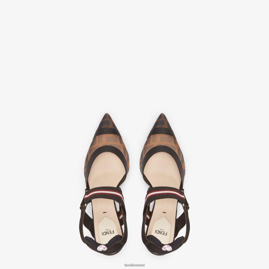 Fendi Women Multitech Mesh High-Heeled Slingbacks R06TFR1384 Shoes Brown