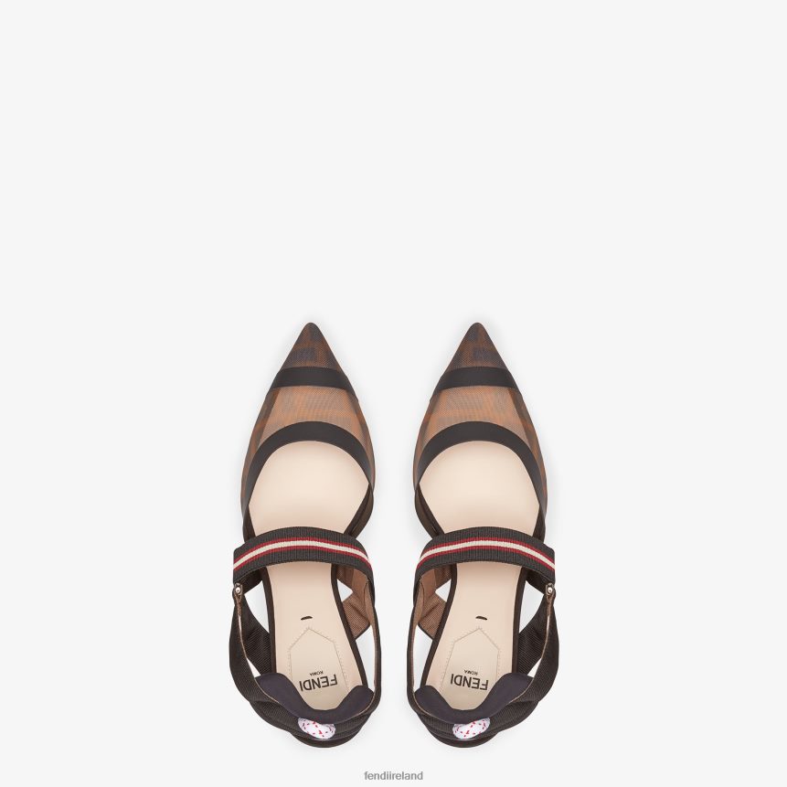 Fendi Women Multitech Mesh Medium-Heel Slingbacks R06TFR1394 Shoes Brown