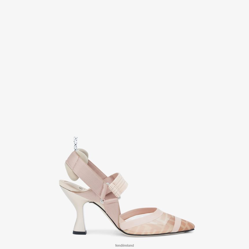 Fendi Women Nude Leather And Mesh Slingbacks With High Heel R06TFR1343 Shoes Pink
